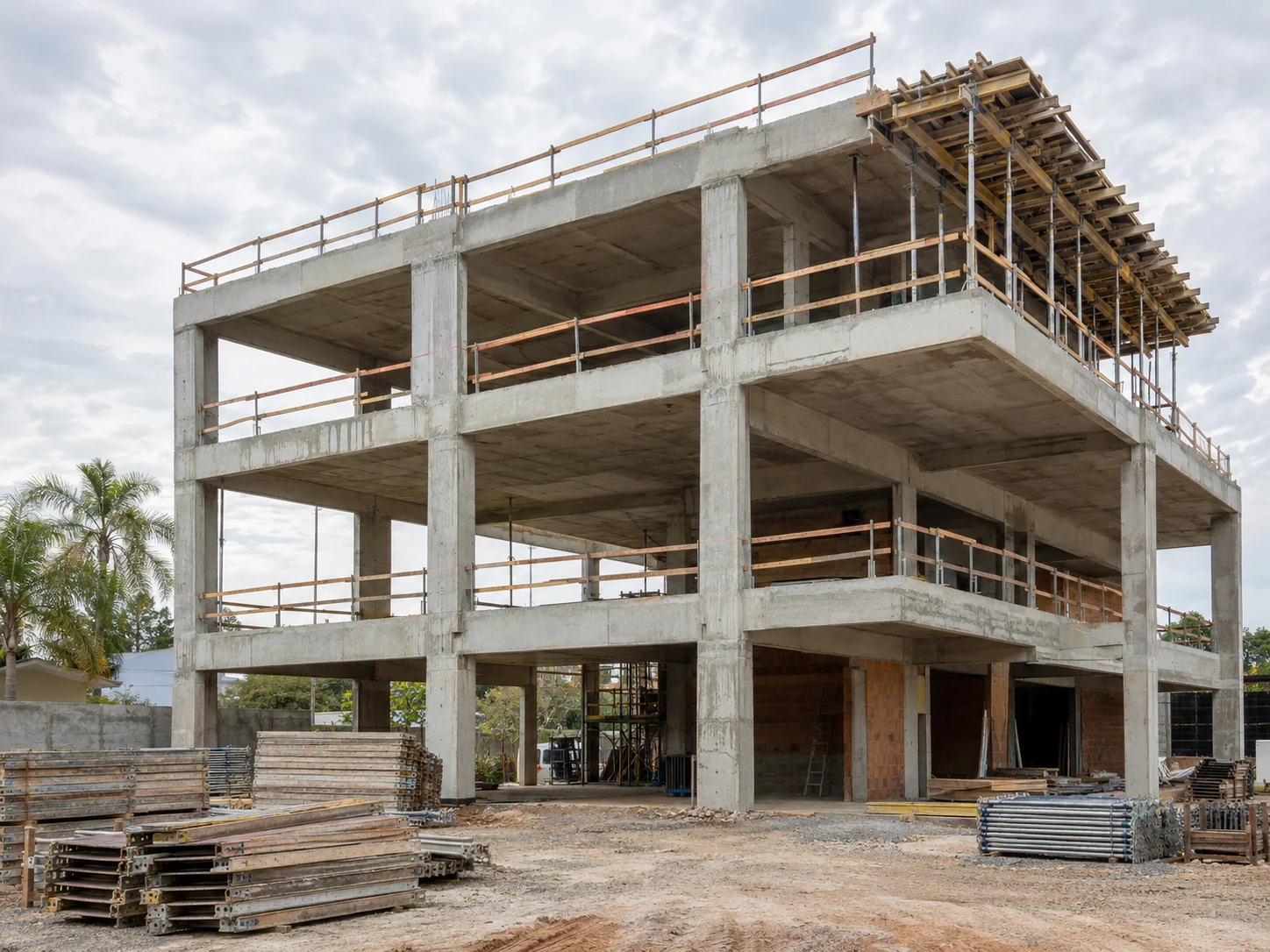Estrutura de concreto de um prédio em construção.